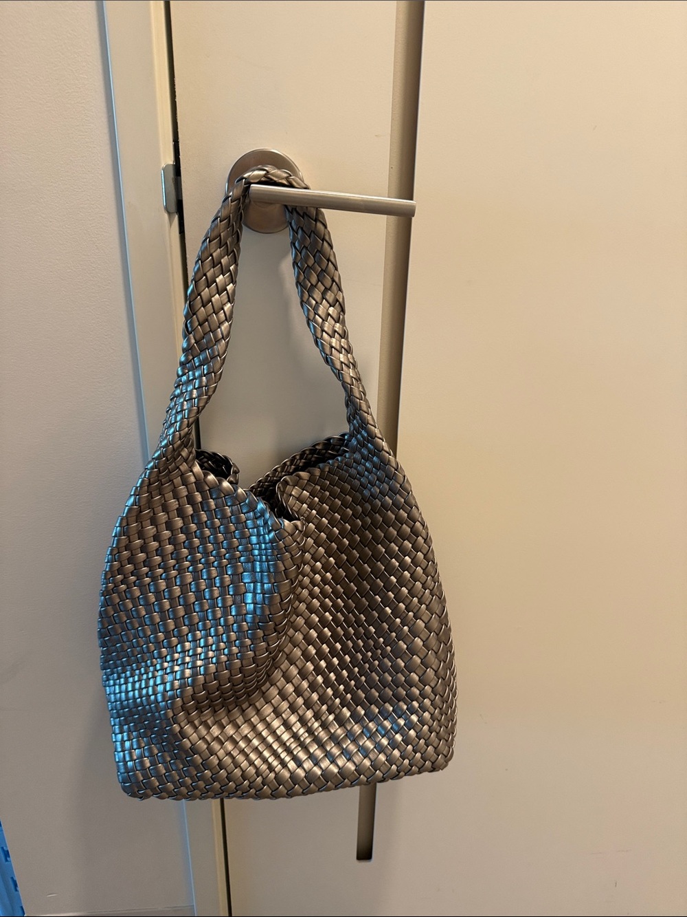 Woven Metallic Tote Bag - Silver